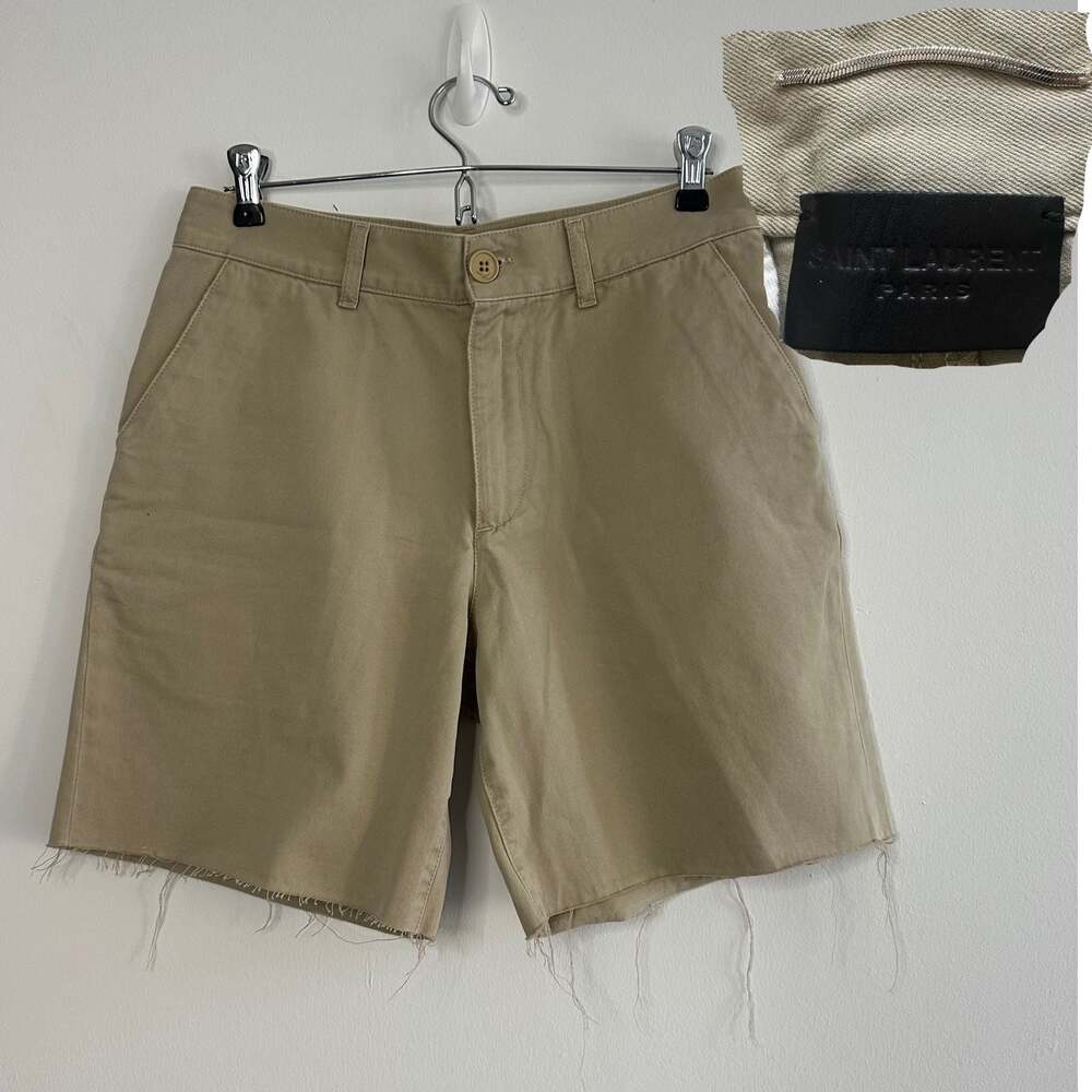 Saint Laurent Paris Men's Raw Hem tan Khaki Cotton Shorts 29” (size 27)